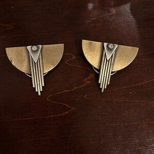 2pcs Rare vintage Abstract modern dress clip shawl clip 1970s Bohemian Era shawl